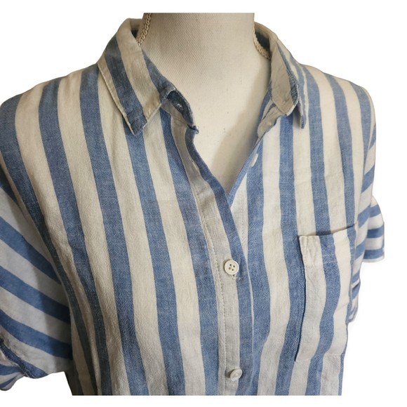 Thread & Supply Seaside Shirt Button Front Striped Linen Blend Womens Medium - Picture 2 of 7